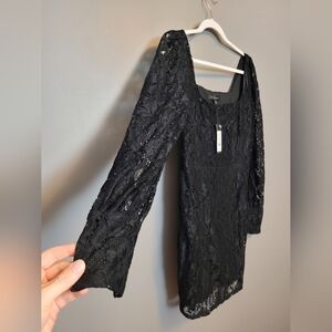 Black Lace Dynamite Long Sleeve Dress Size Medium